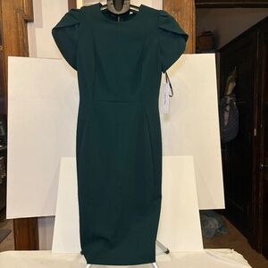 Calvin Klein Forest Green Tulip Sleeve Sheath Dress NWT Size 4 NEW